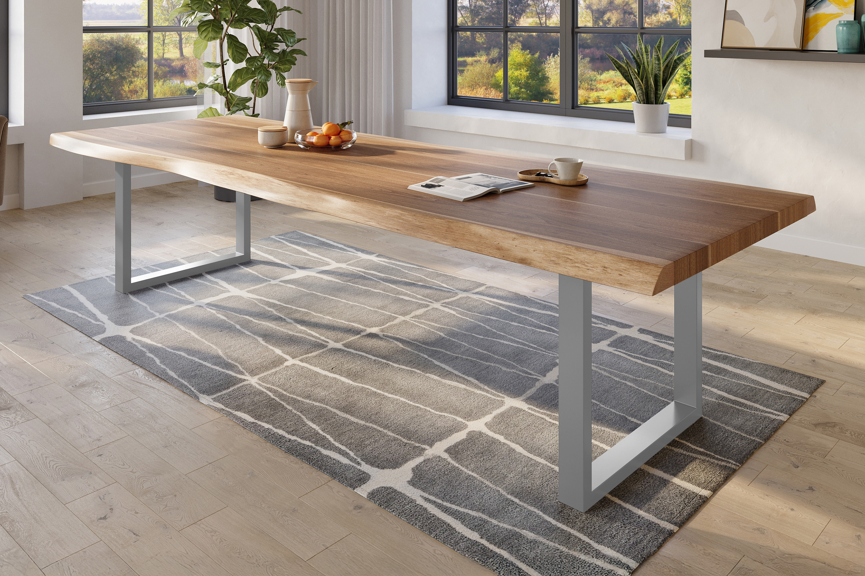 Esstisch Titan XL / naturfarben / 350x120 / U-Gestell Silber