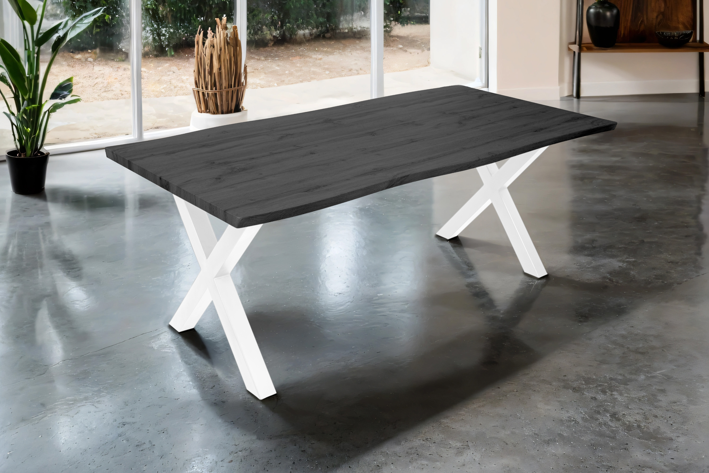 Esstisch JOSY / graufarben / 200x100 / X-Gestell Weiß