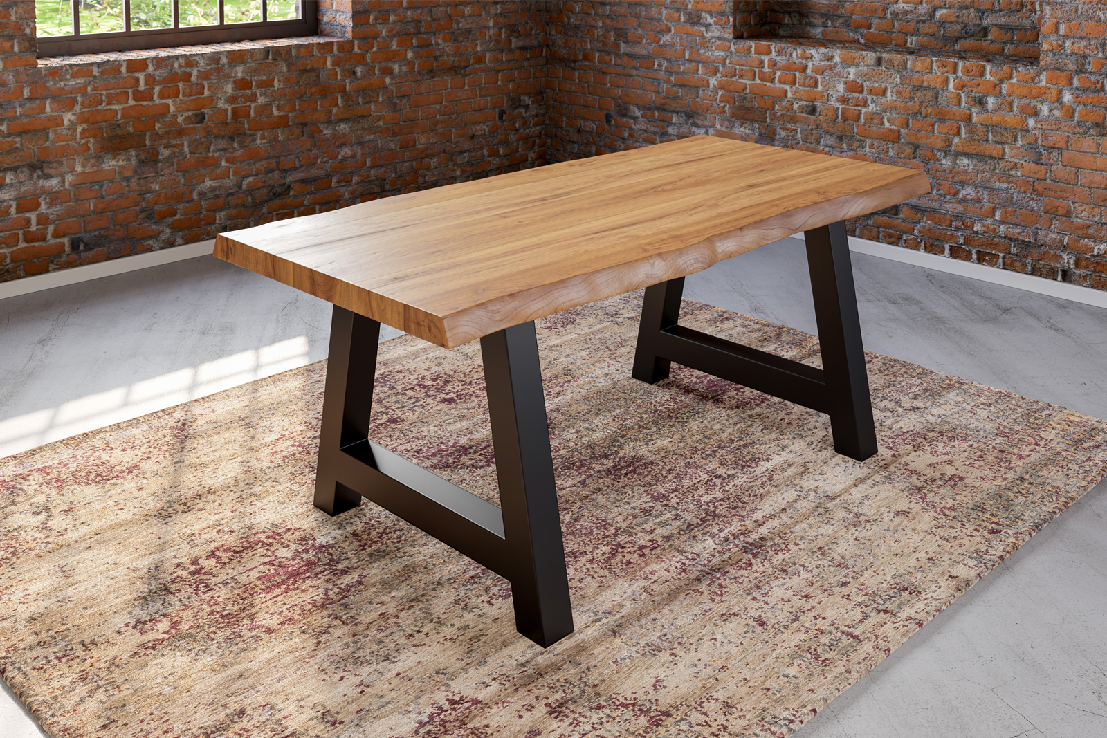 Baumkantentisch ALICANTE / naturfarben / 240x100 / A-Gestell Schwarz