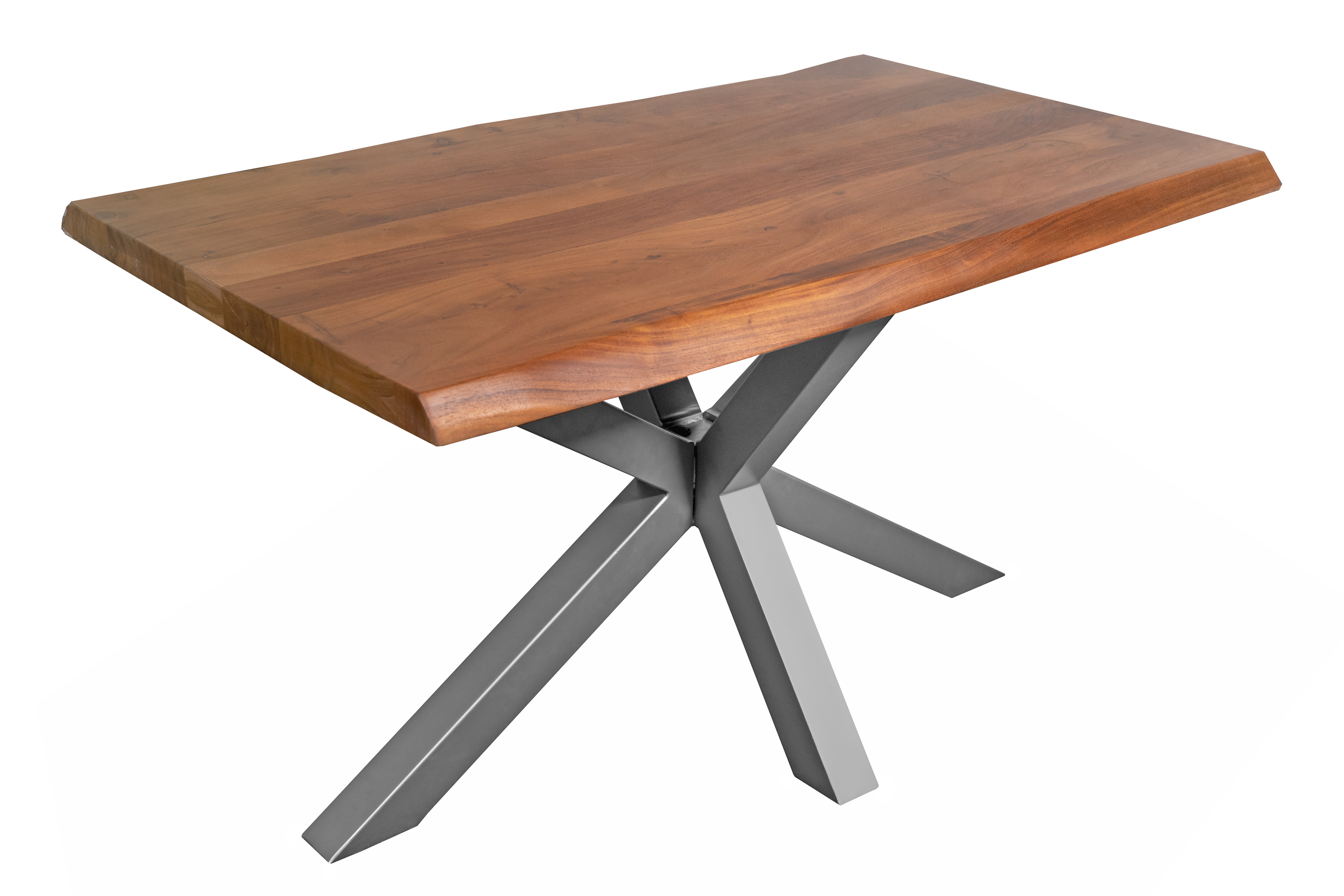 Baumkantentisch CALI B-Ware 120 / Akazie nussbaumfarben / 120x80 / Spider-Gestell Silber