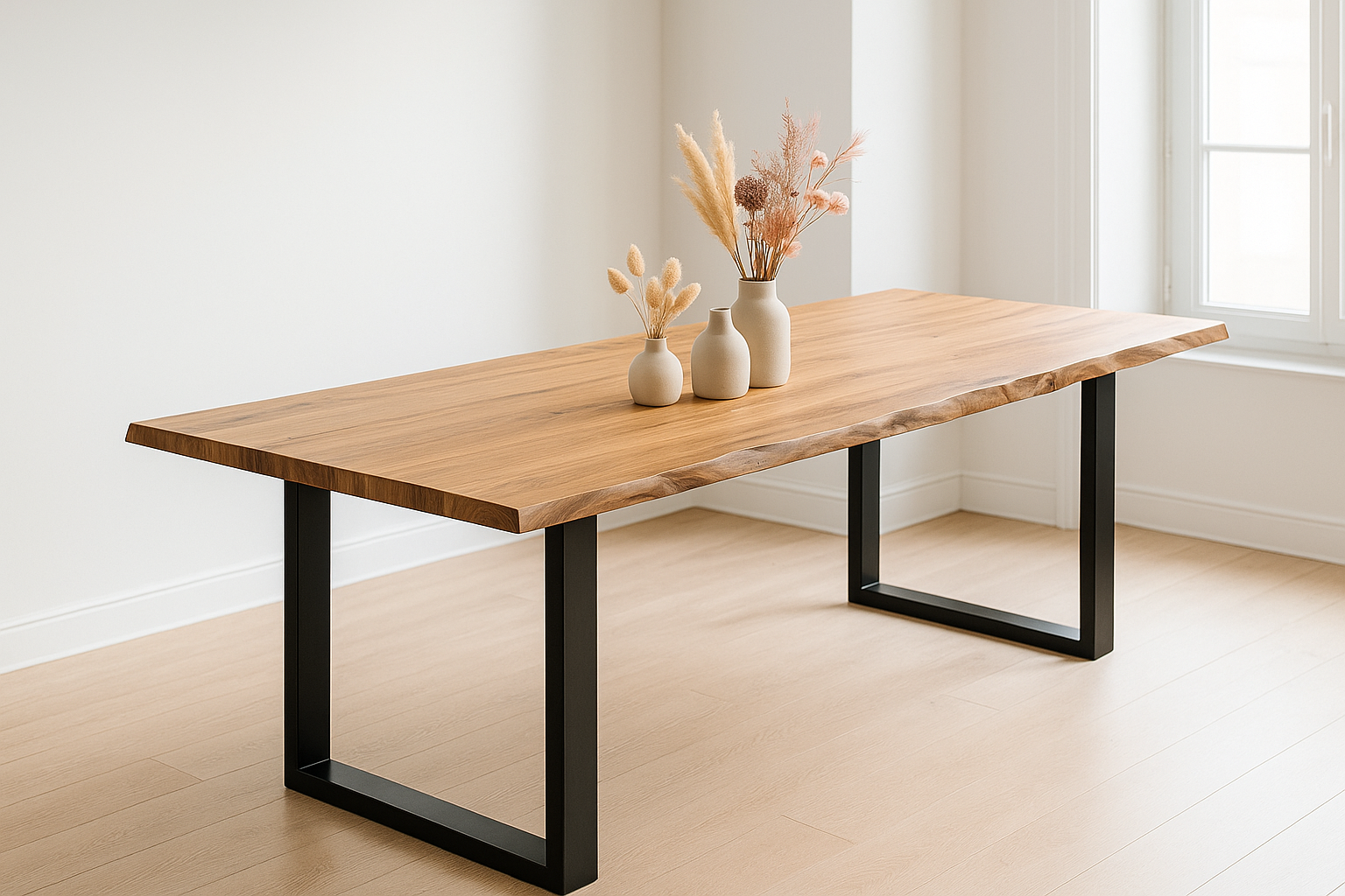 Baumkantentisch LIAM / naturfarben / 220x100 / U-Gestell Schwarz