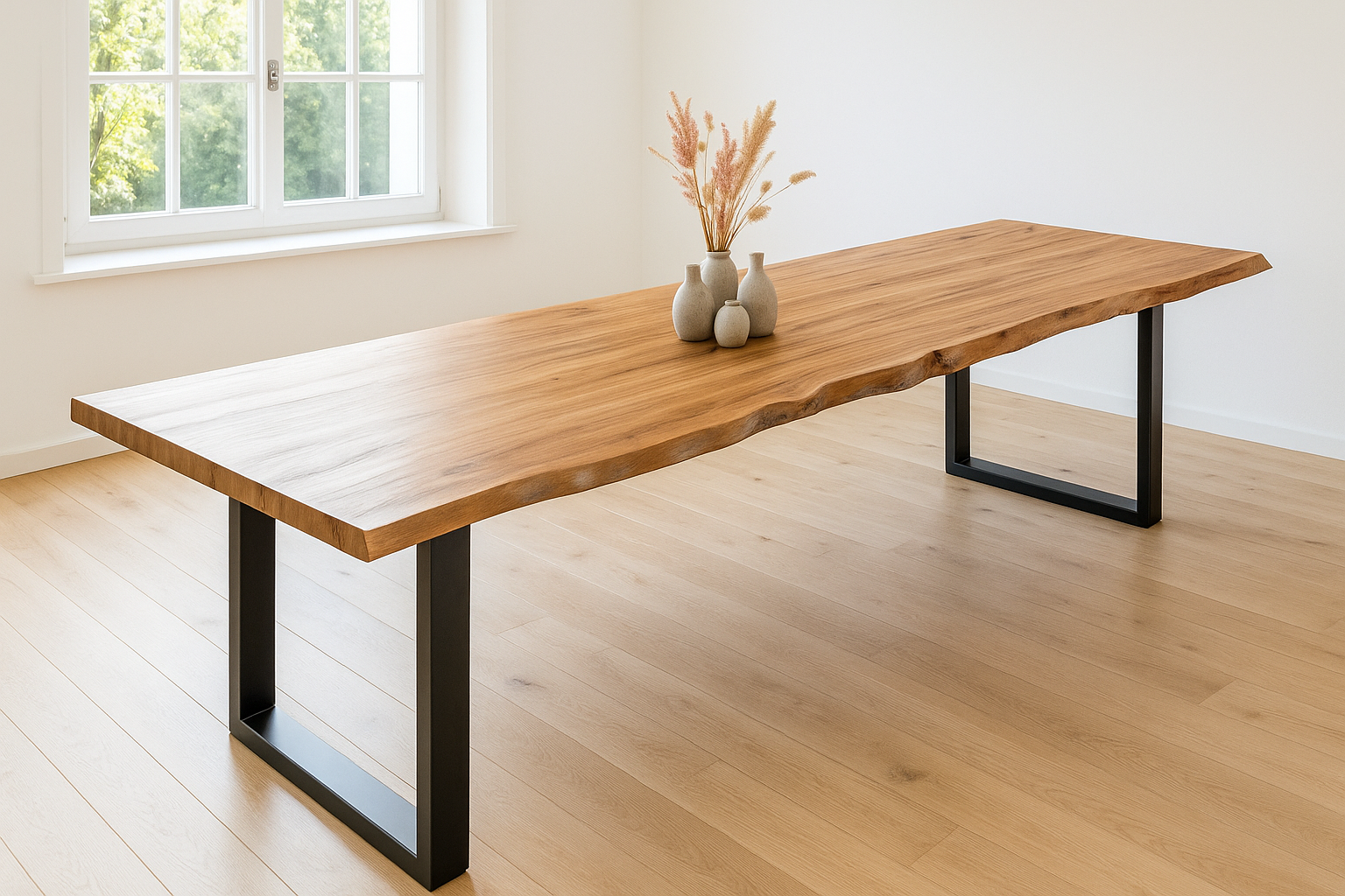 Baumkantentisch LIAM / naturfarben / 300x100 / U-Gestell Schwarz