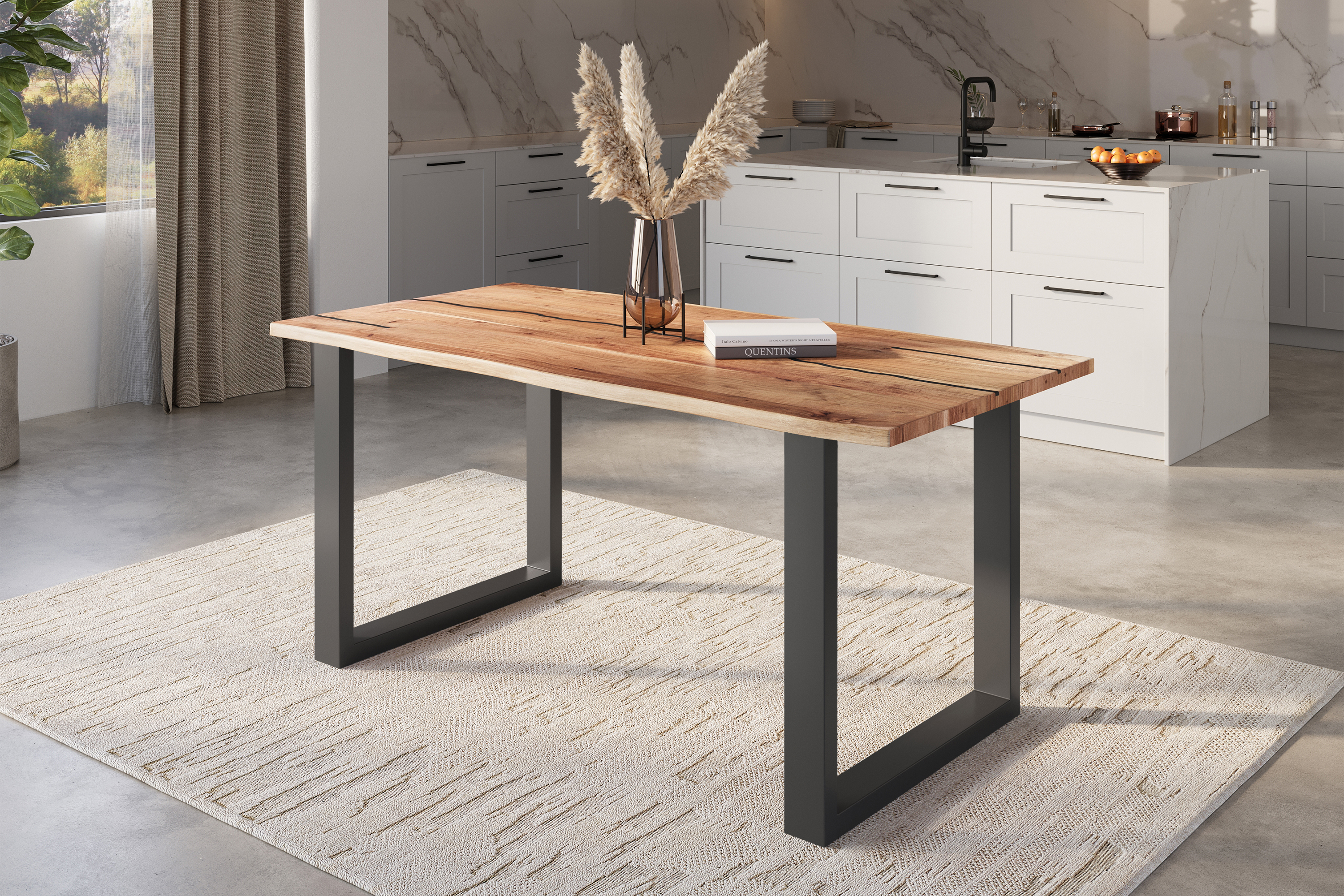 Baumkantentisch POLLY / naturfarben / 180x90 / U-Gestell Schwarz