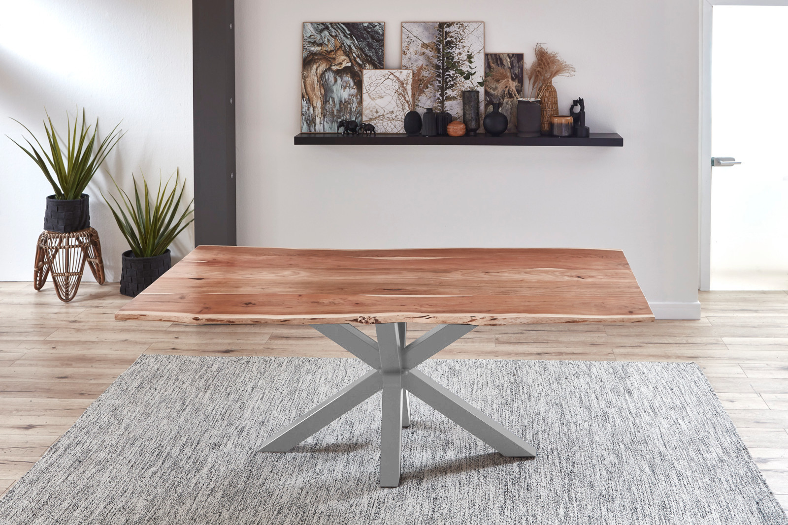 Baumkantentisch QUINCY B-Ware / naturfarben / 220x100 / Spider-Gestell Silber