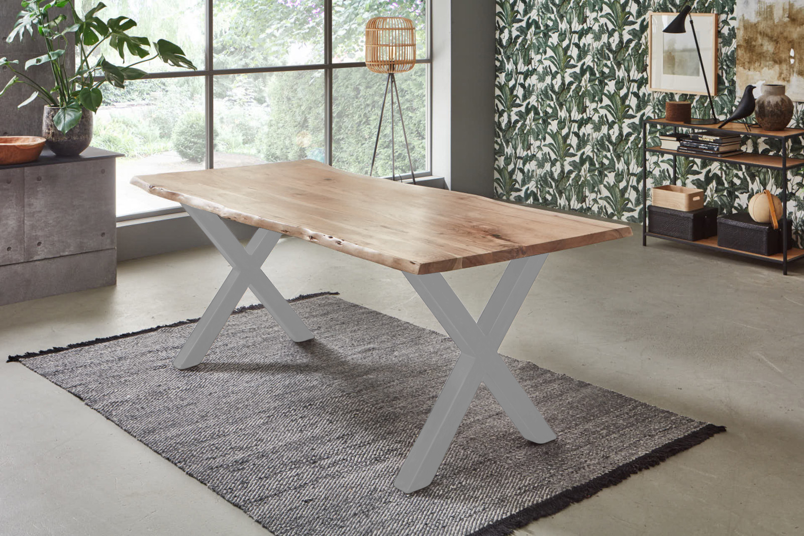 Baumkantentisch FREDERIK / naturfarben / 280x100 / X-Gestell Silber