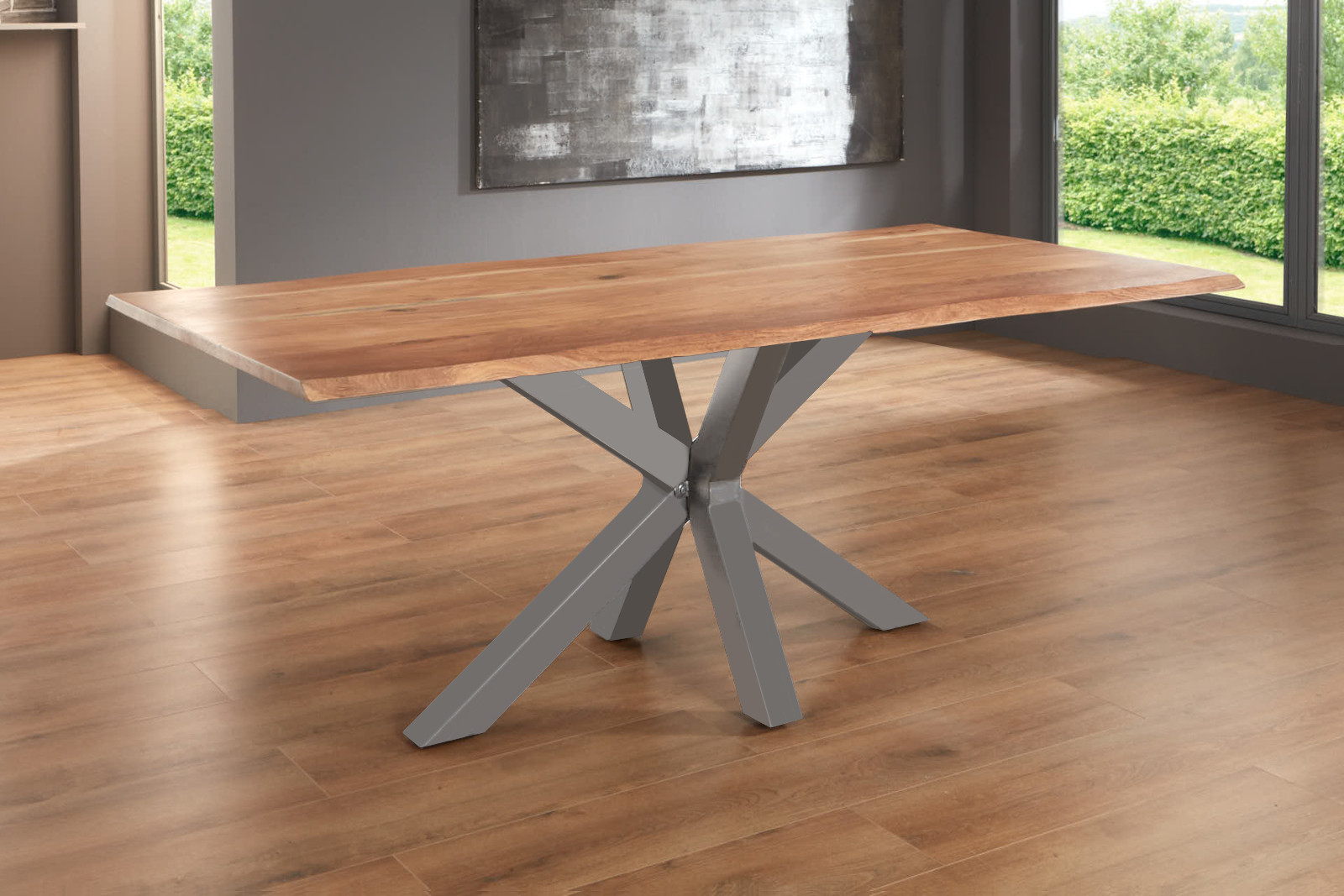 Baumkantentisch SPYRO / naturfarben / 240x100 / Spider-Gestell Silber