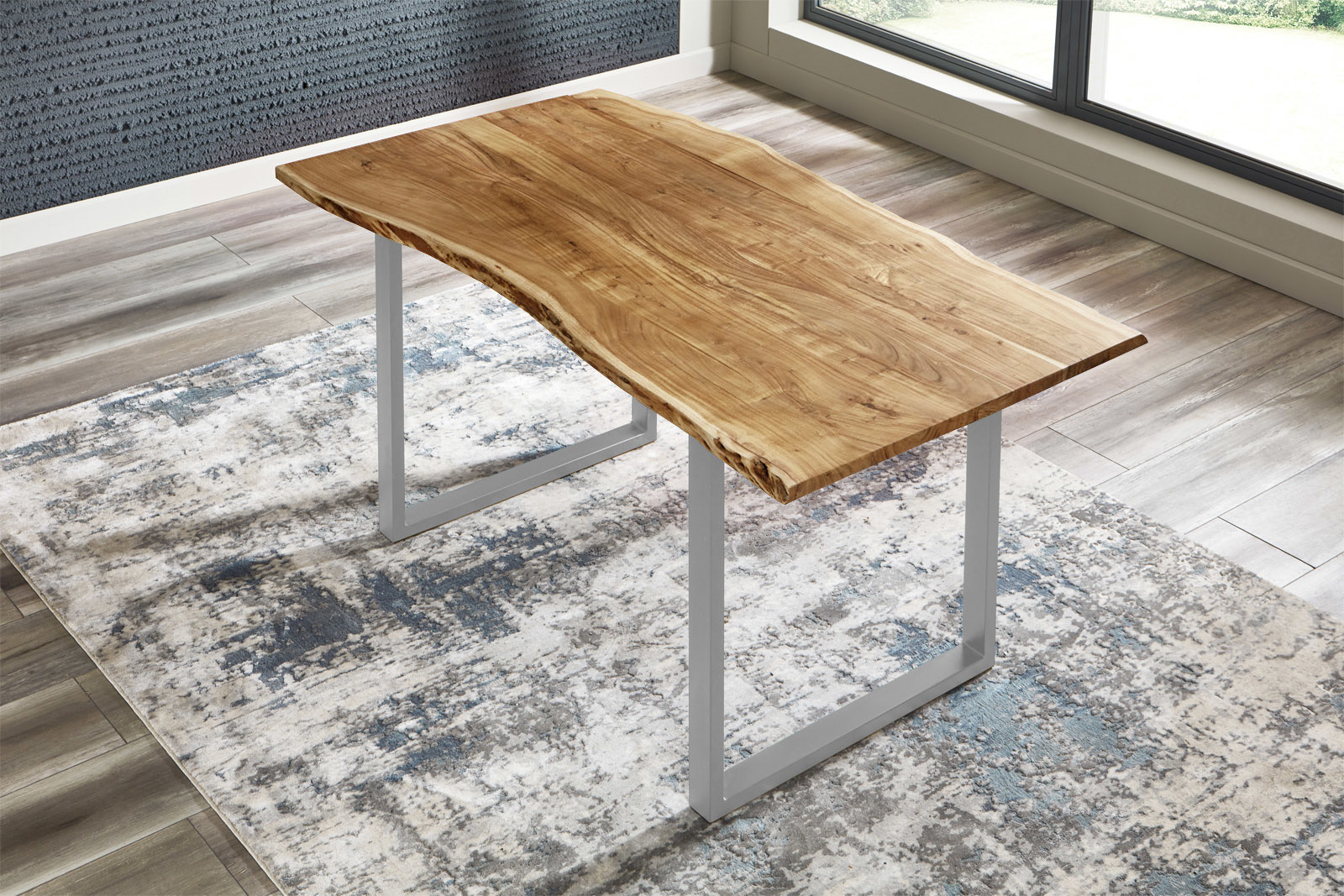 Baumkantentisch BILLY / naturfarben / 140x75 / U-Gestell Silber