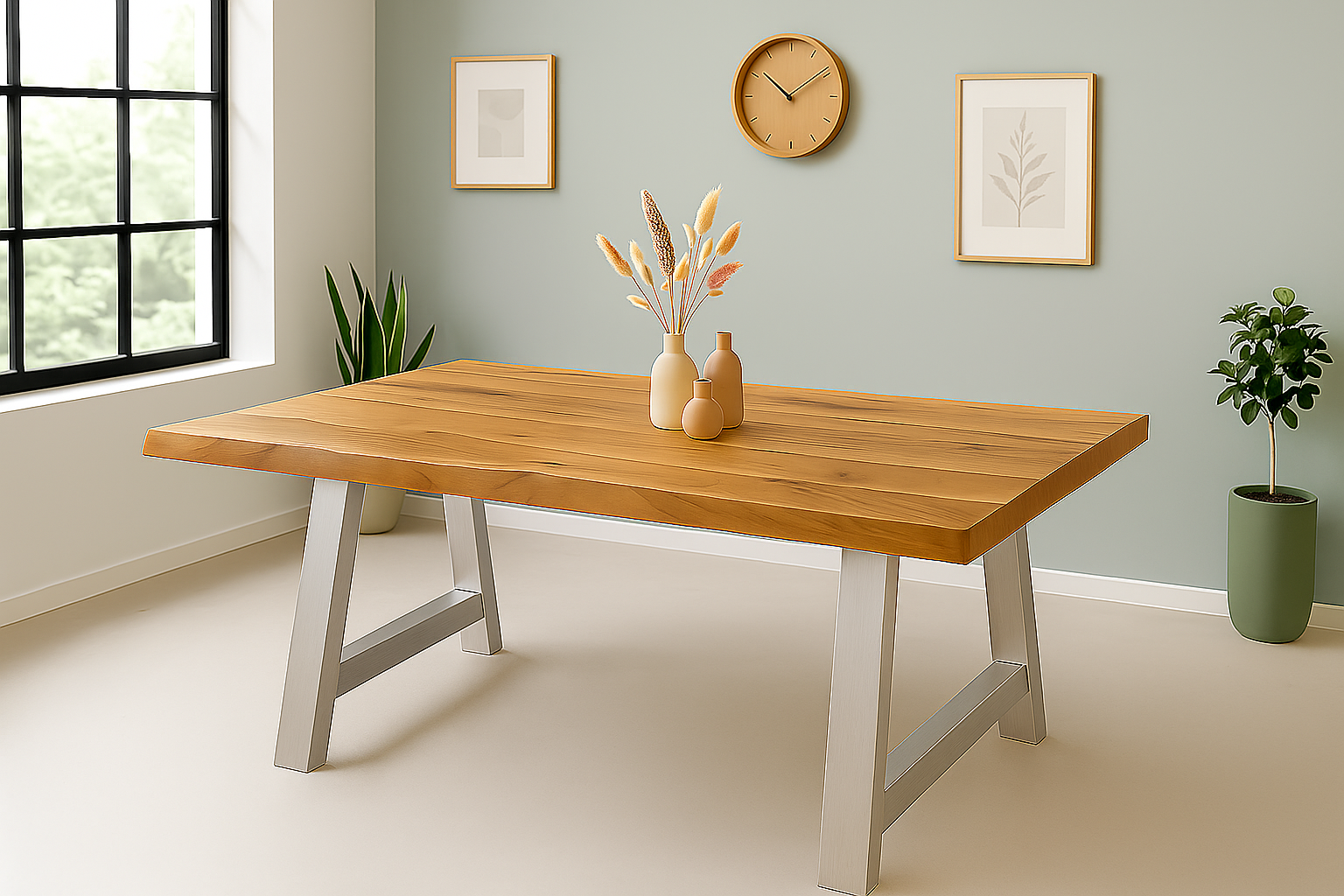 Baumkantentisch CALI / naturfarben / 240x100 / A-Gestell Silber