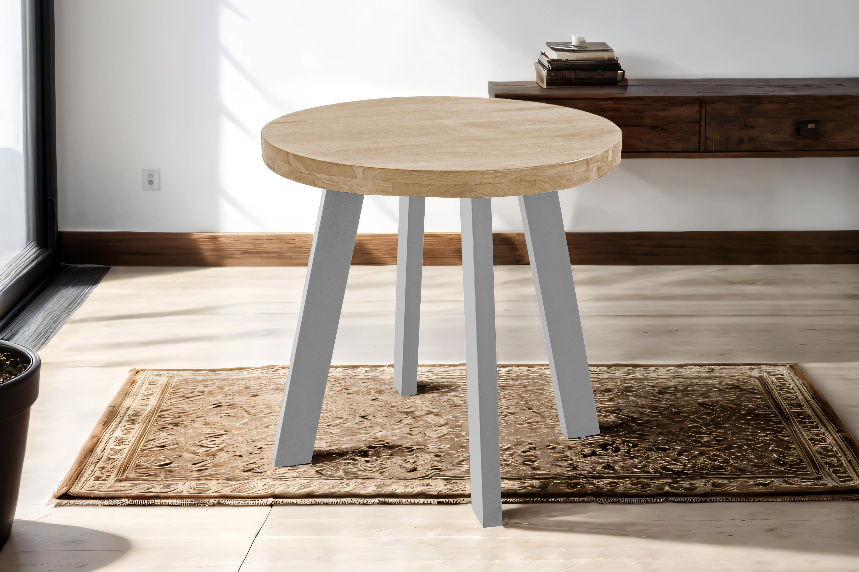 Esstisch SOPHIA / naturfarben / 100x100 / Vierfuß-Gestell Silber