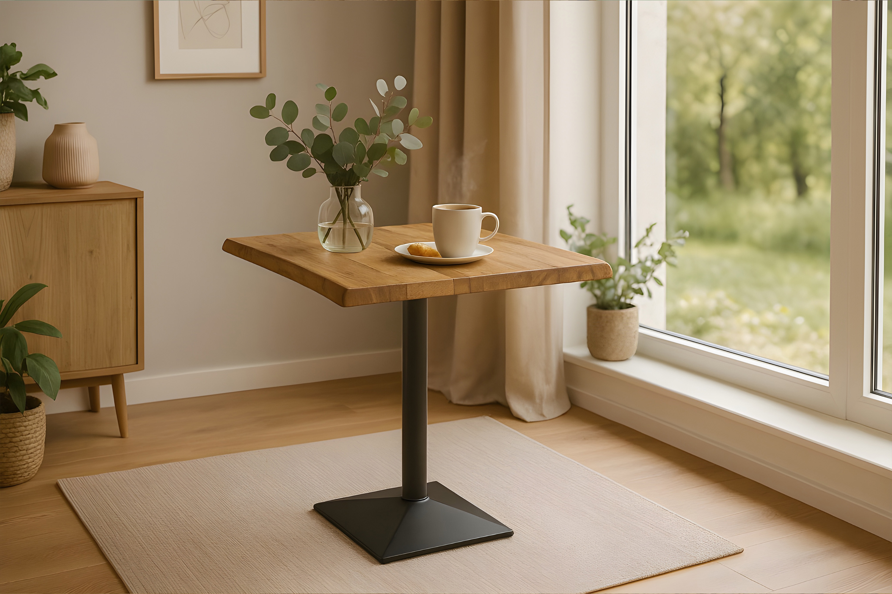 Bistrotisch Ines / Mango naturfarben / 60x60 / Säulen-Gestell eckig Schwarz