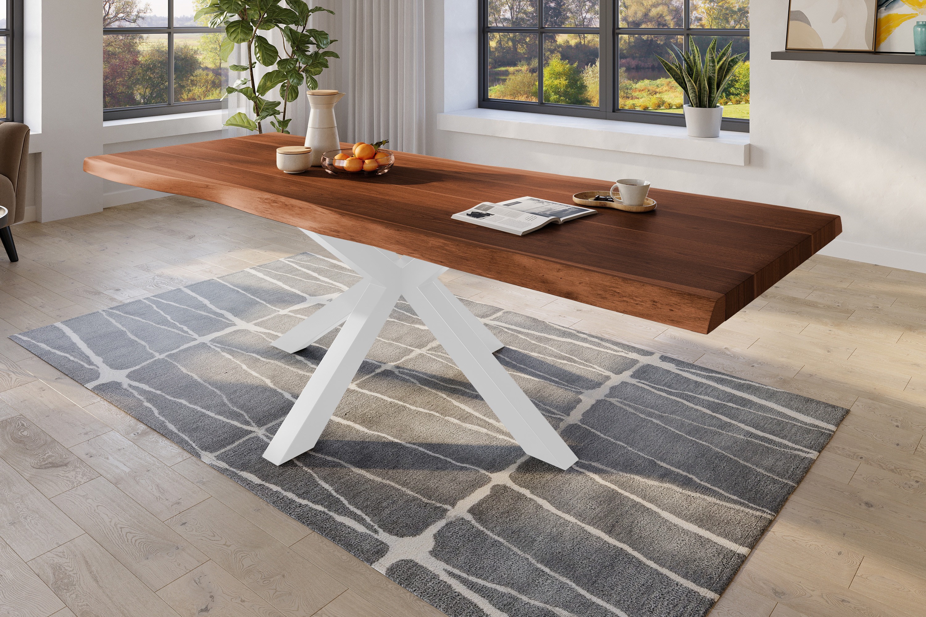 Esstisch Titan / nussbaumfarben / 260x110 / Spider-Gestell Weiß