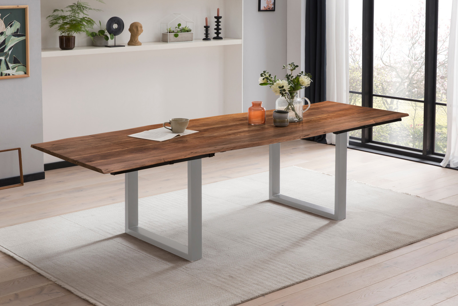 Tisch ADINA / nussbaumfarben / 180(280)x90 / U-Gestell Silber