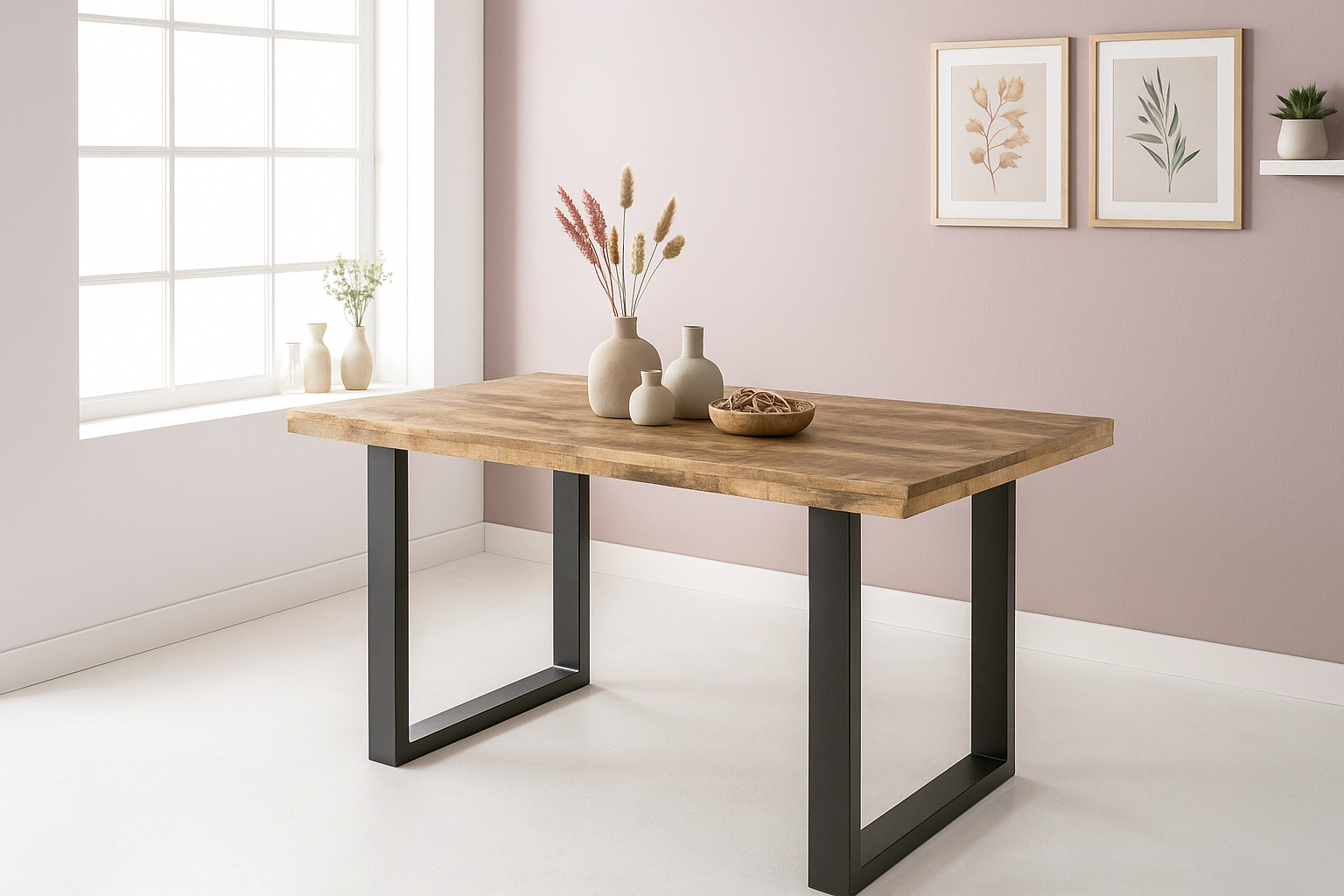 Esstisch RIO / Mango naturfarben / 160x85 / U-Gestell Schwarz