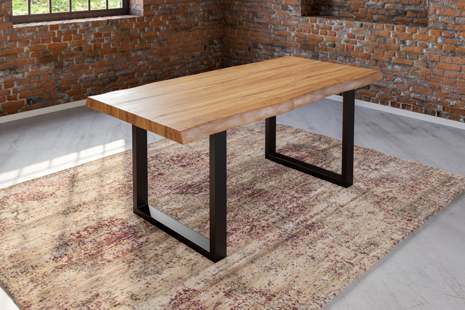 Baumkantentisch UTRECHT / naturfarben / 260x100 / U-Gestell Schwarz