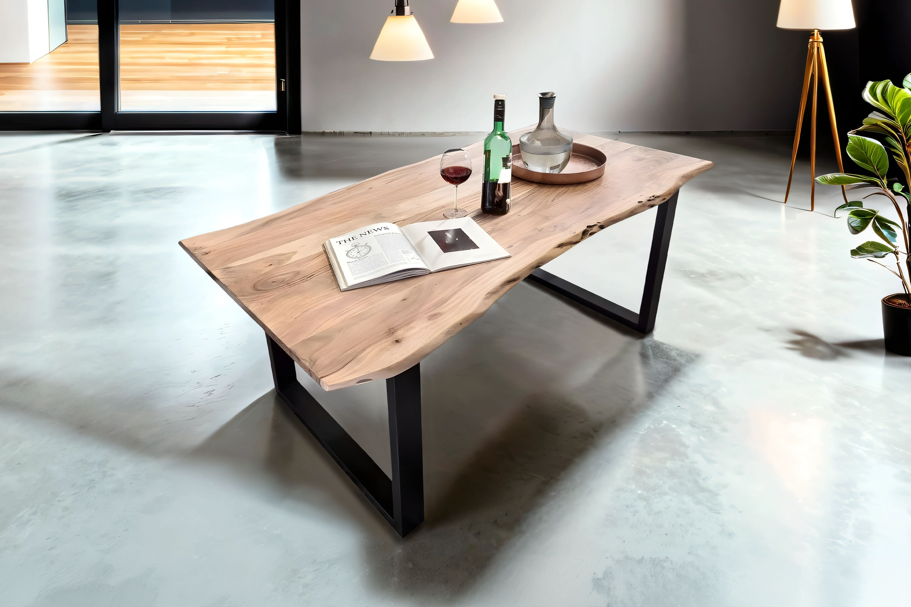 Baumkantentisch MUNDRA / naturfarben / 280x100 / U-Gestell Schwarz