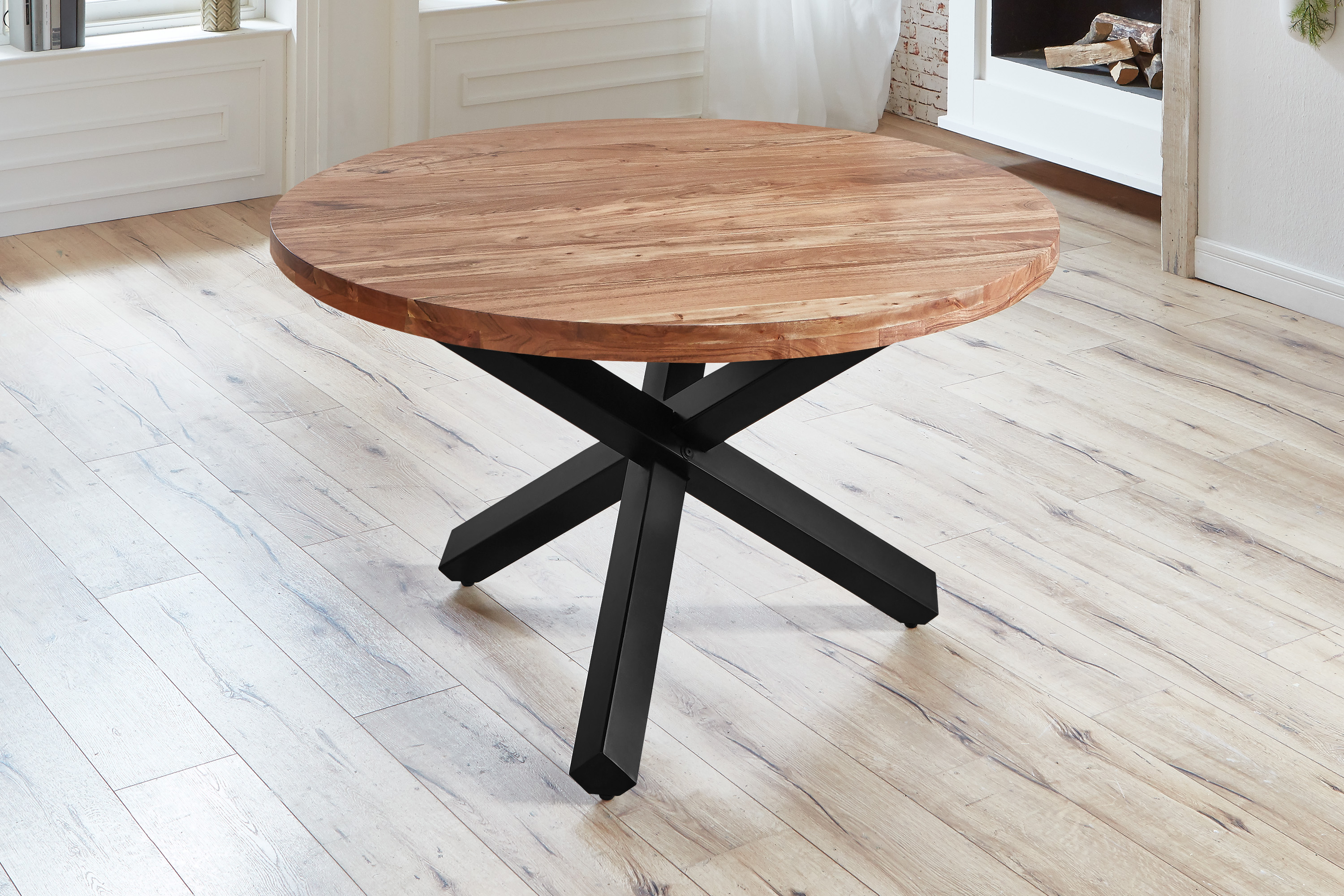 Esstisch RUNA / naturfarben / 140 cm / Stern-Gestell Schwarz