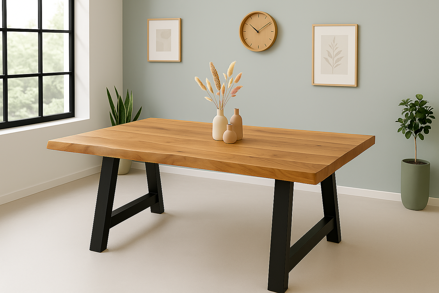Baumkantentisch CALI / naturfarben / 260x100 / A-Gestell Schwarz