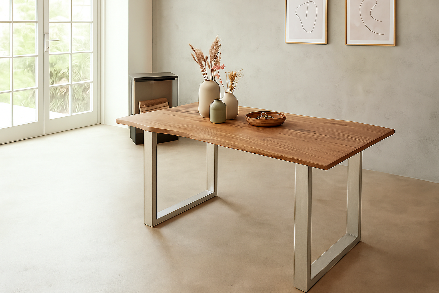 Baumkantentisch QUINTUS / naturfarben / 280x100 / U-Gestell Silber